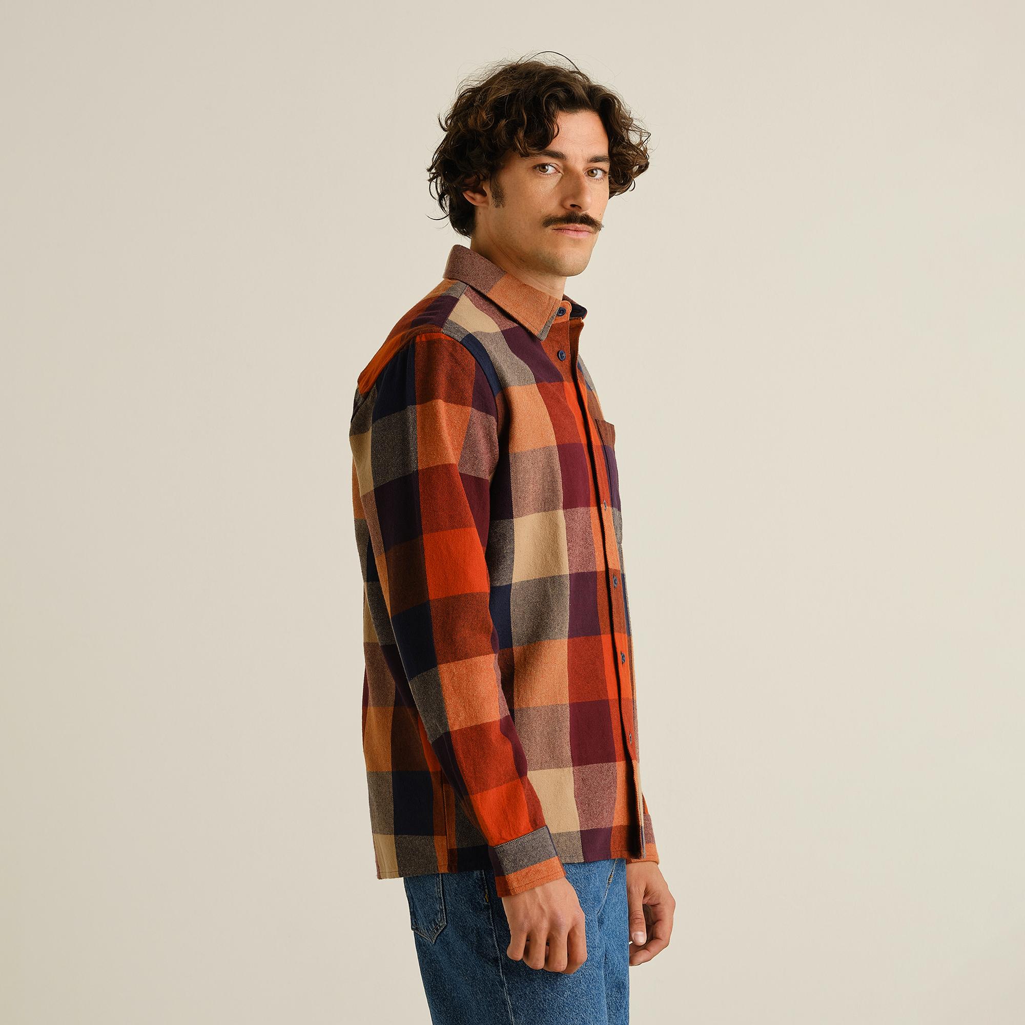 Dedicated Rute Flannel Check Shirt Herren Flanellhemd Bio Baumwolle orange multi